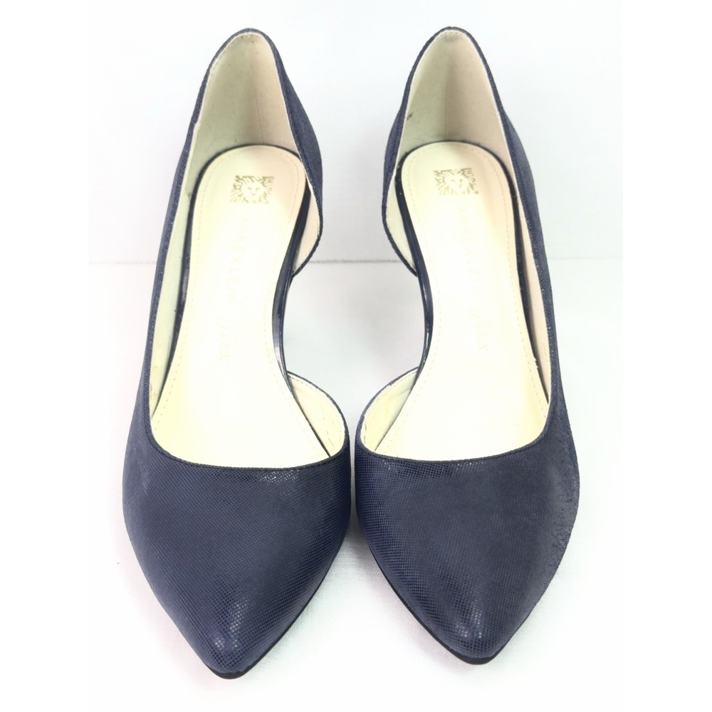 Anne Klein Flex Navy Blue D'Orsay Pointed Toe Heels Womens 7.5M Leather Pumps - Picture 4 of 9